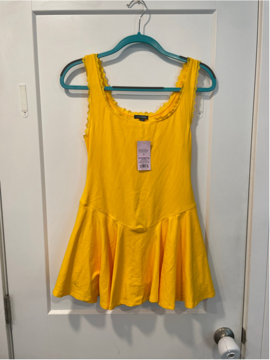 Wild Fable Dresses & Skirts - Wild Fable S Golden Yellow Lace Detail Sleeveless Activewear Dress w/Shorts NWT